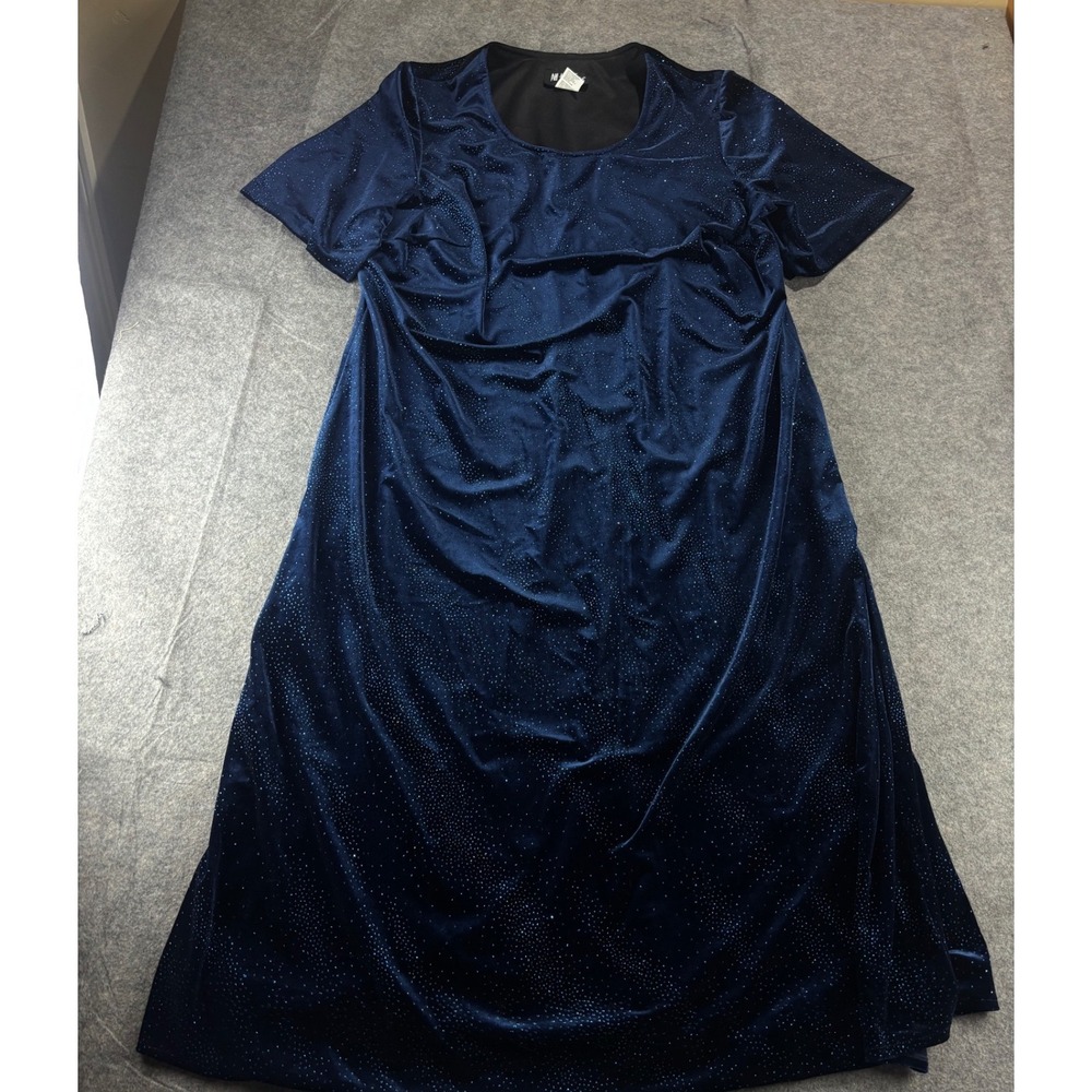 All That Jazz Navy Blue Glitter Velvet Midi Dress Short Sleeve Plus Size 22